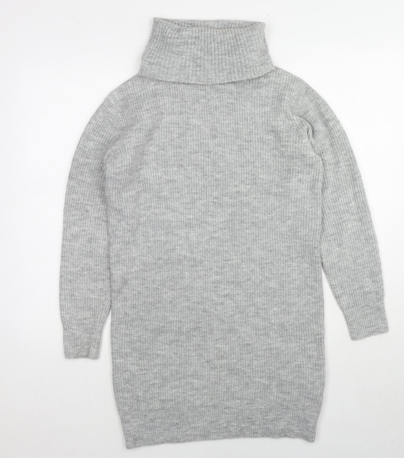 Miss Selfridge Womens Grey Roll Neck Acrylic Tunic Jumper Size XS