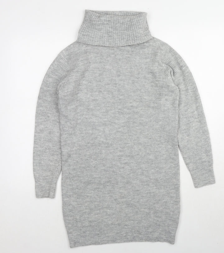 Miss Selfridge Womens Grey Roll Neck Acrylic Tunic Jumper Size XS