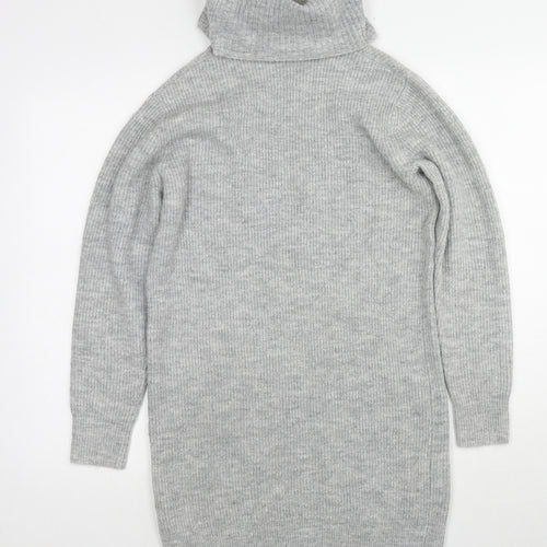 Miss Selfridge Womens Grey Roll Neck Acrylic Tunic Jumper Size XS