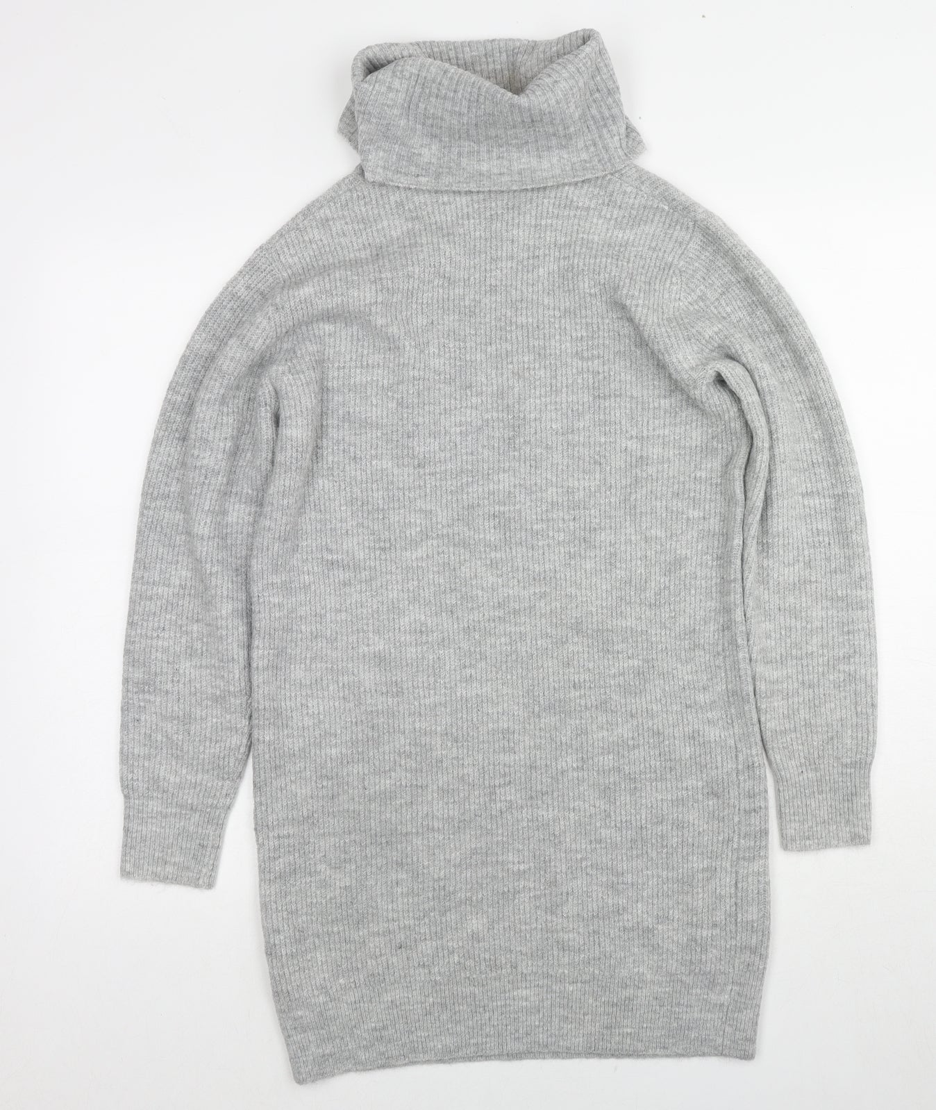 Miss Selfridge Womens Grey Roll Neck Acrylic Tunic Jumper Size XS