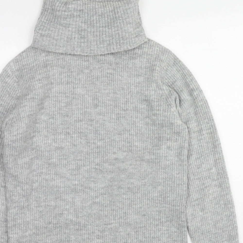 Miss Selfridge Womens Grey Roll Neck Acrylic Tunic Jumper Size XS