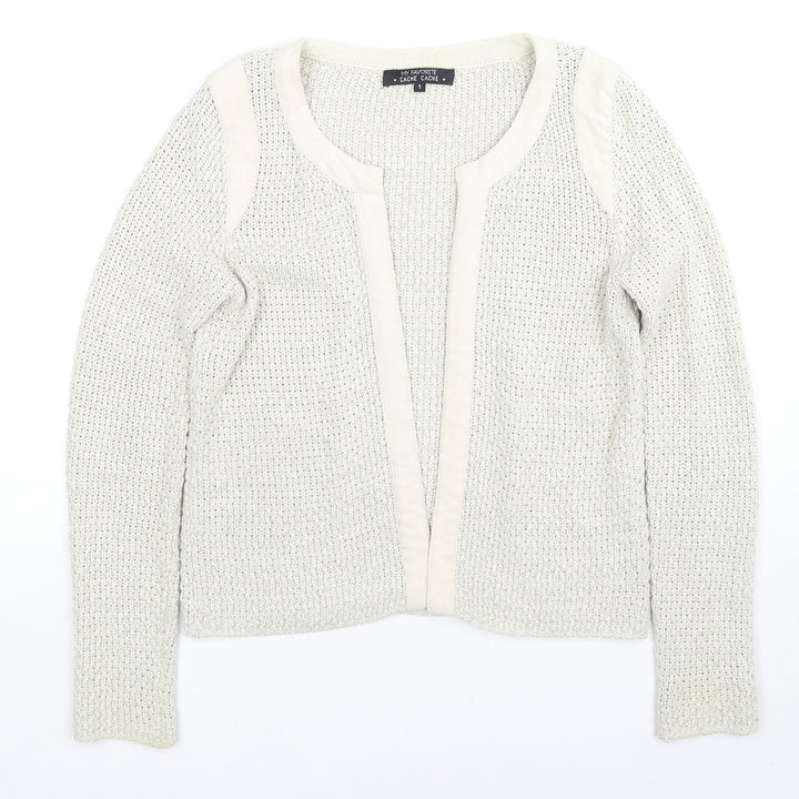 Cache Cache Womens Beige V-Neck Cotton Cardigan Jumper Size S - Glitter Detail, Label Size 1