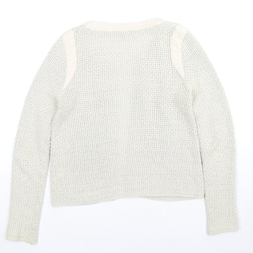 Cache Cache Womens Beige V-Neck Cotton Cardigan Jumper Size S - Glitter Detail, Label Size 1