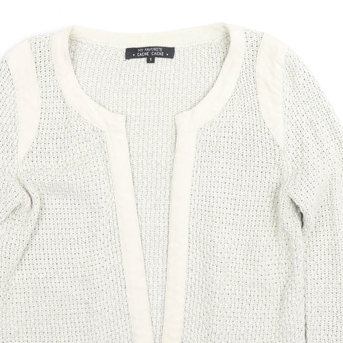Cache Cache Womens Beige V-Neck Cotton Cardigan Jumper Size S - Glitter Detail, Label Size 1