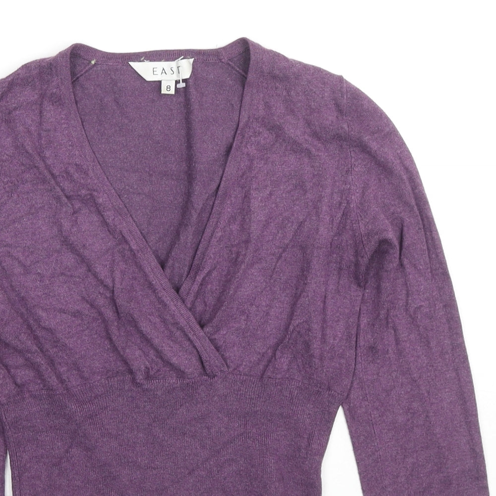 EAST Womens Purple Viscose Basic Blouse Size 8 V-Neck