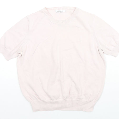 Classic Womens Pink Cotton Basic Blouse Size 14 Round Neck