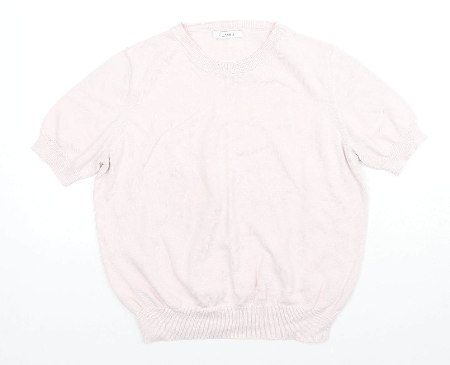 Classic Womens Pink Cotton Basic Blouse Size 14 Round Neck