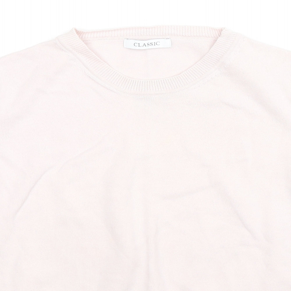 Classic Womens Pink Cotton Basic Blouse Size 14 Round Neck