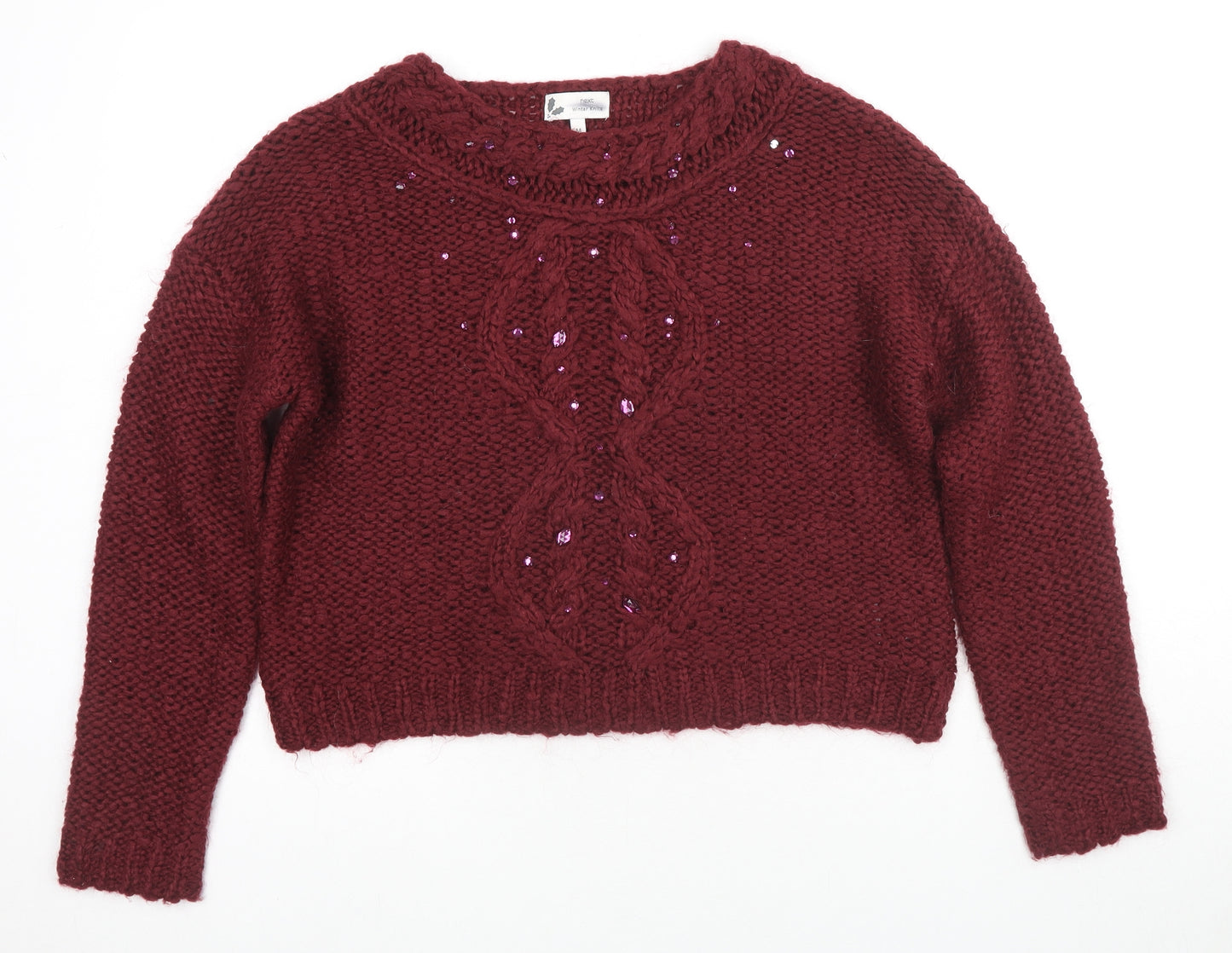 NEXT Womens Red Round Neck Acrylic Pullover Jumper Size M - Beaded
