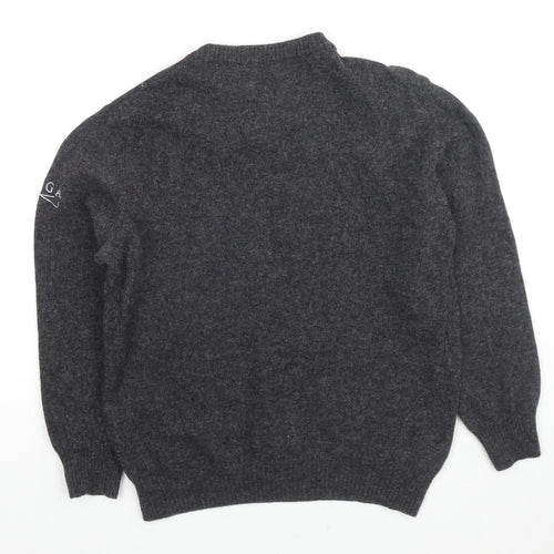 LPGA Mens Grey Round Neck Argyle/Diamond Wool Pullover Jumper Size S Long Sleeve