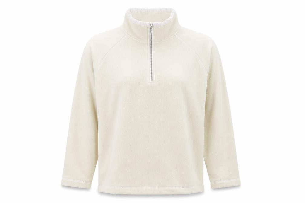 Front view of Casual Club women’s beige polyester pullover sweatshirt, size UK 14, pullover