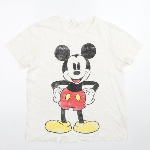 H&M Mens White Cotton T-Shirt Size M Round Neck - Mickey Mouse
