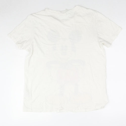 H&M Mens White Cotton T-Shirt Size M Round Neck - Mickey Mouse