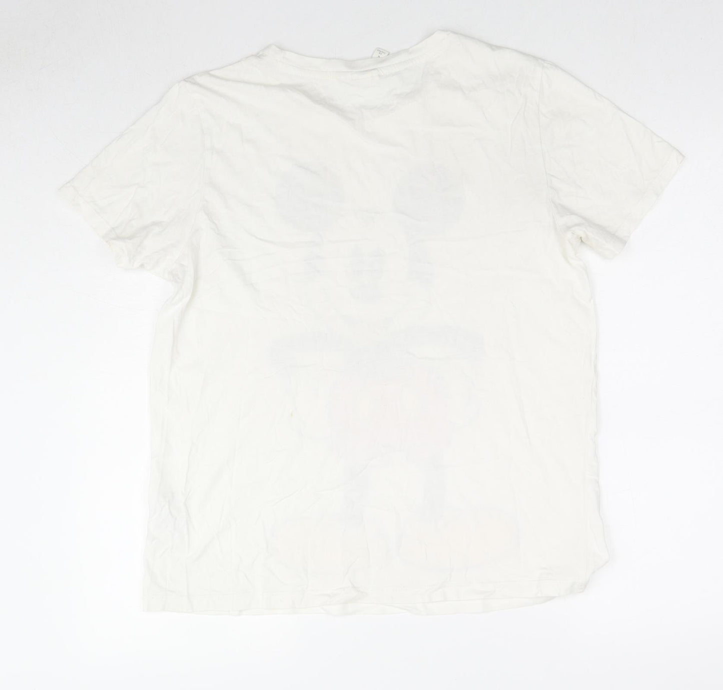 H&M Mens White Cotton T-Shirt Size M Round Neck - Mickey Mouse