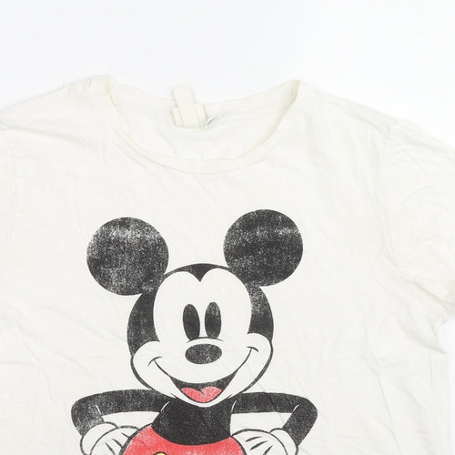 H&M Mens White Cotton T-Shirt Size M Round Neck - Mickey Mouse