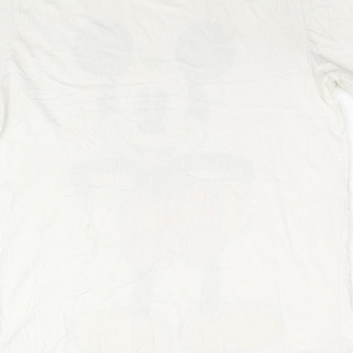 H&M Mens White Cotton T-Shirt Size M Round Neck - Mickey Mouse