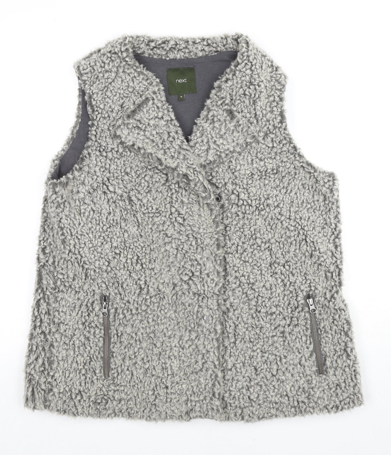 NEXT Womens Grey Gilet Waistcoat Size 16 Snap