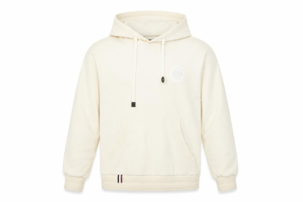 Front view of Pallasium boys’ beige acrylic pullover hoodie, size XL, pullover