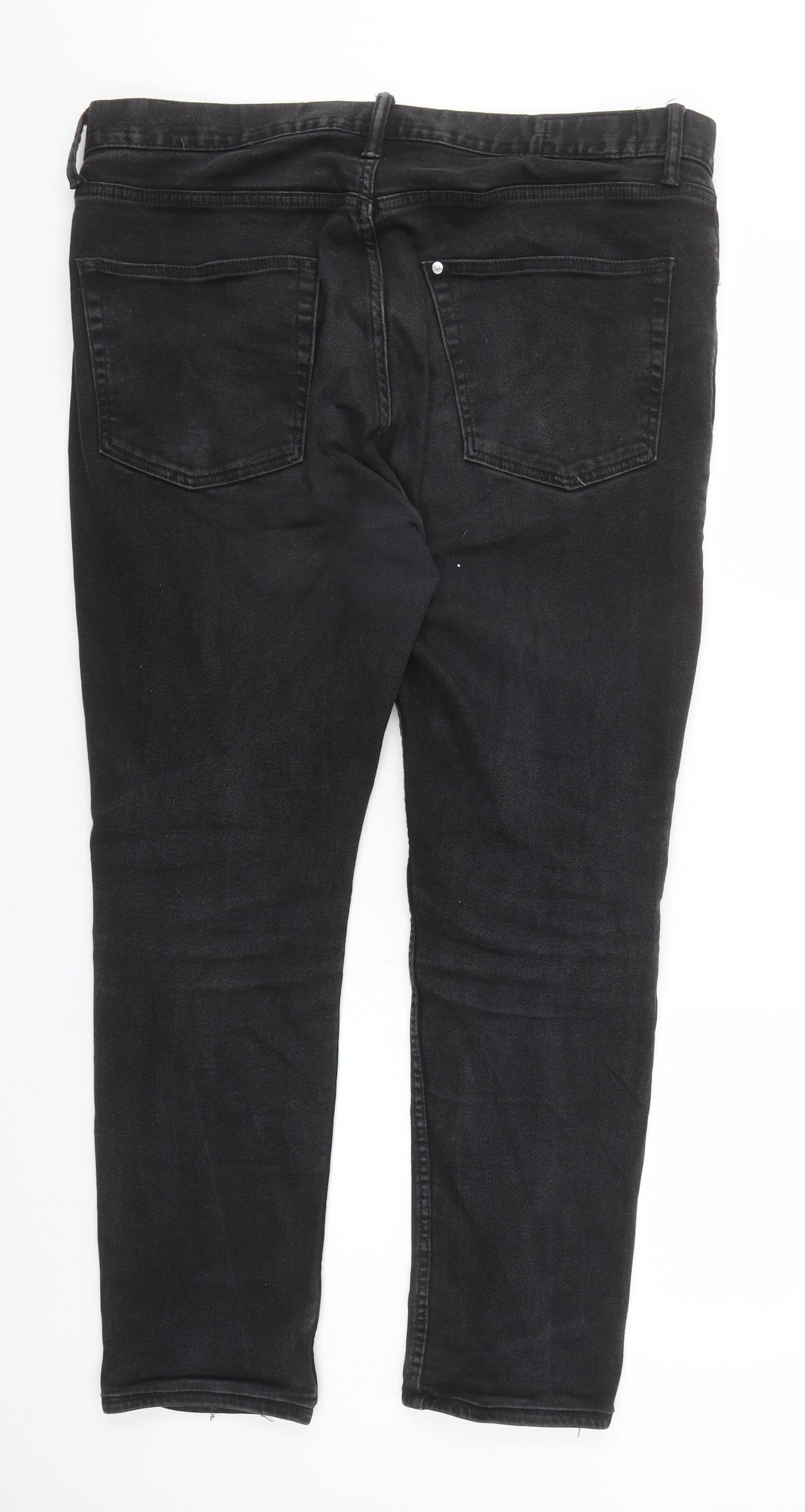 H&M Mens Black Cotton Straight Jeans Size 38 in L29 in Slim Zip