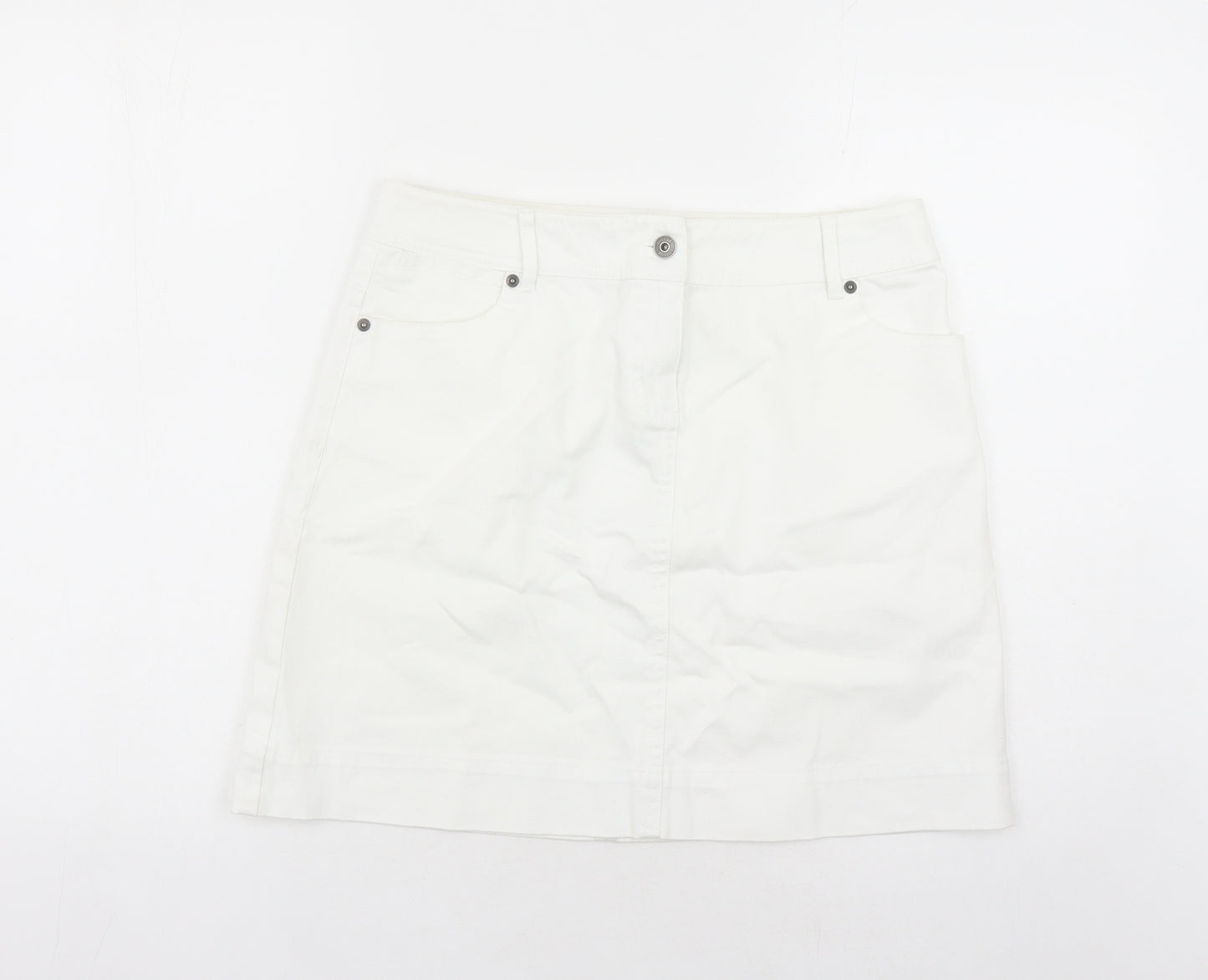 Monsoon Womens White Cotton A-Line Skirt Size 10 Zip