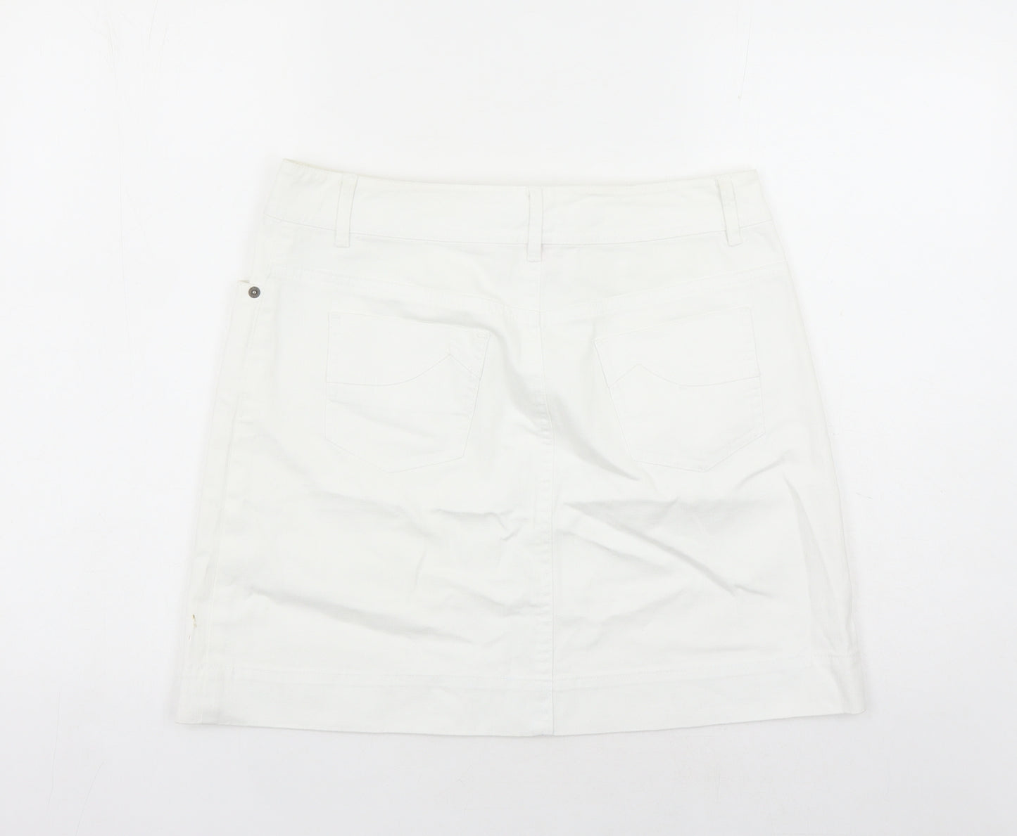 Monsoon Womens White Cotton A-Line Skirt Size 10 Zip