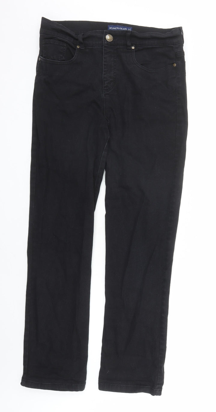 Heavenly Jeans Womens Black Cotton Straight Jeans Size 12 L31 in Regular Zip