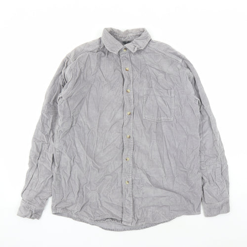 Cotton Traders Mens Grey Cotton Button-Up Size M Collared Button