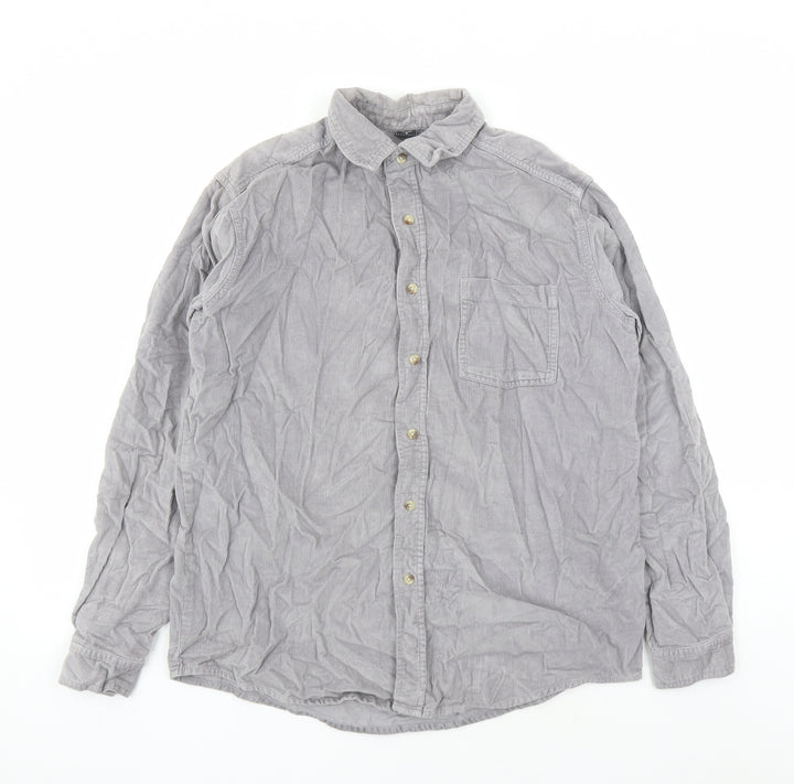Cotton Traders Mens Grey Cotton Button-Up Size M Collared Button