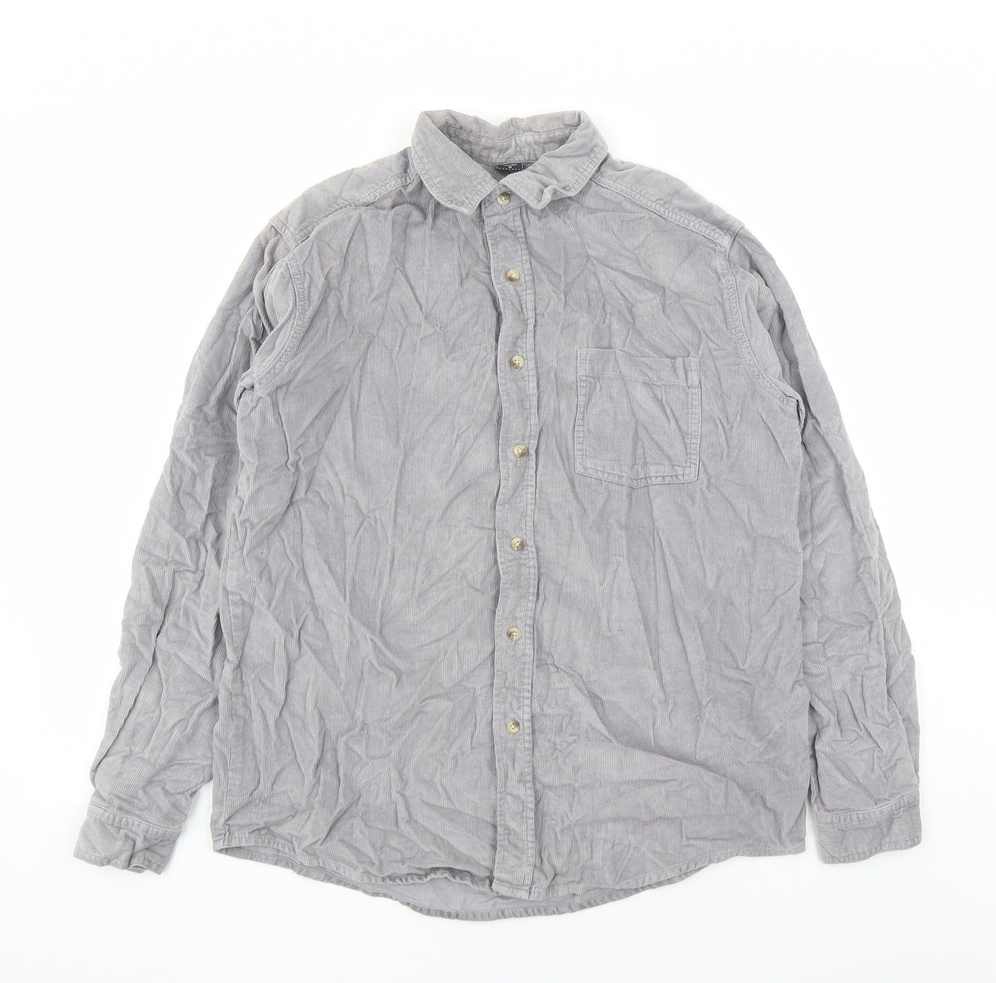Cotton Traders Mens Grey Cotton Button-Up Size M Collared Button
