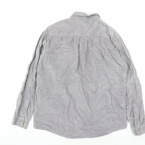 Cotton Traders Mens Grey Cotton Button-Up Size M Collared Button