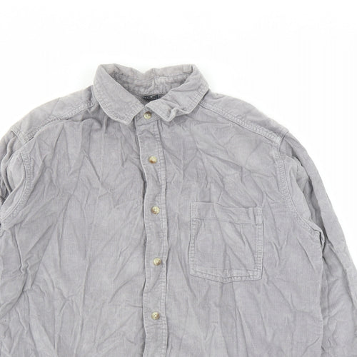 Cotton Traders Mens Grey Cotton Button-Up Size M Collared Button
