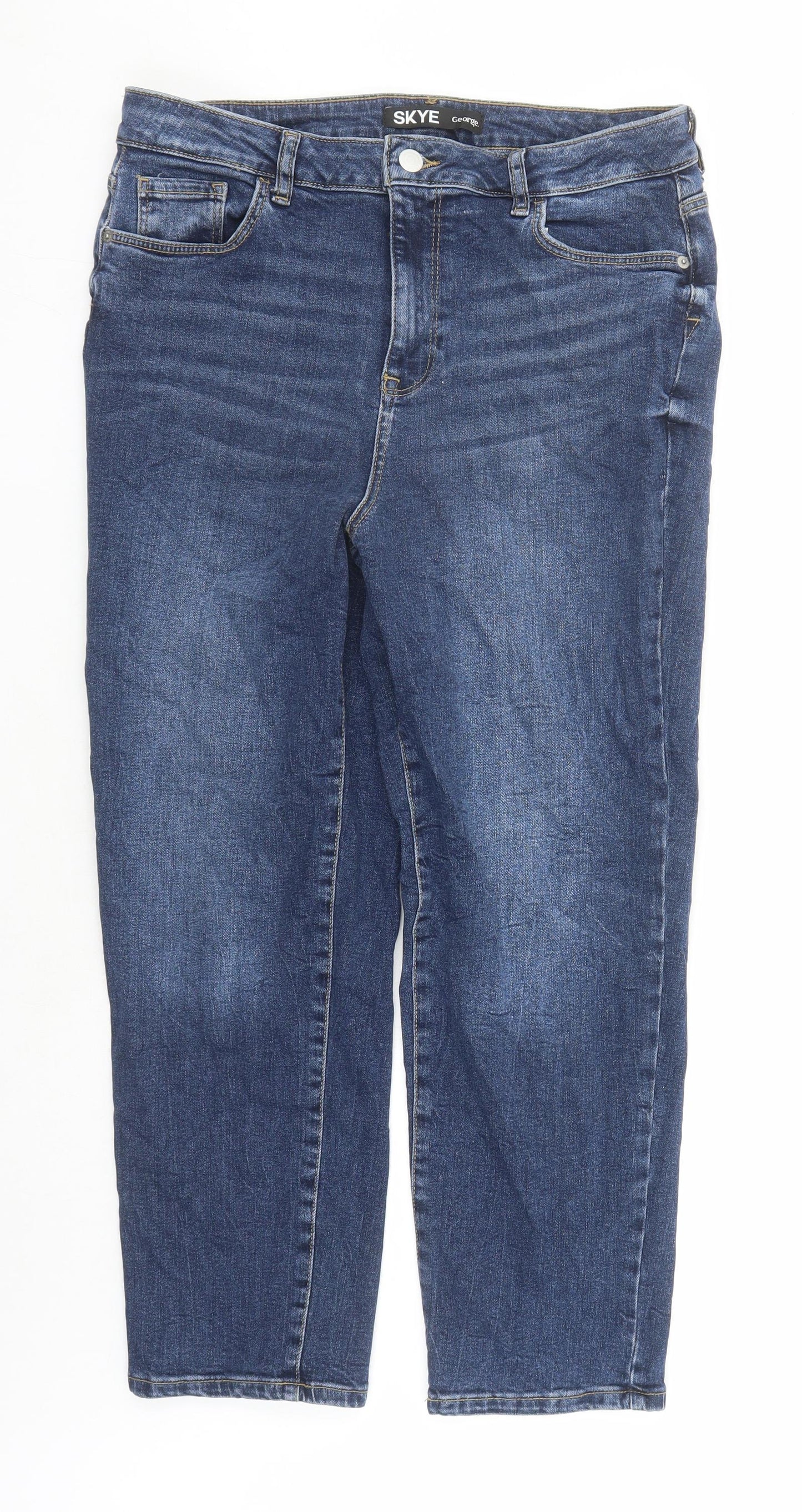 George Womens Blue Cotton Straight Jeans Size 14 L27 in Regular Zip