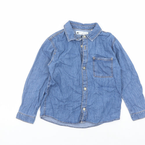 Zara Boys Blue Cotton Basic Casual Size 5-6 Years Collared Snap