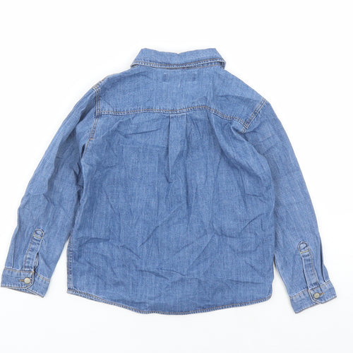 Zara Boys Blue Cotton Basic Casual Size 5-6 Years Collared Snap