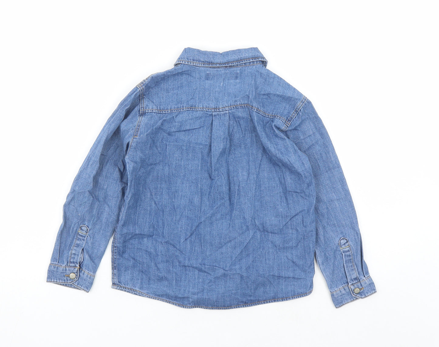 Zara Boys Blue Cotton Basic Casual Size 5-6 Years Collared Snap