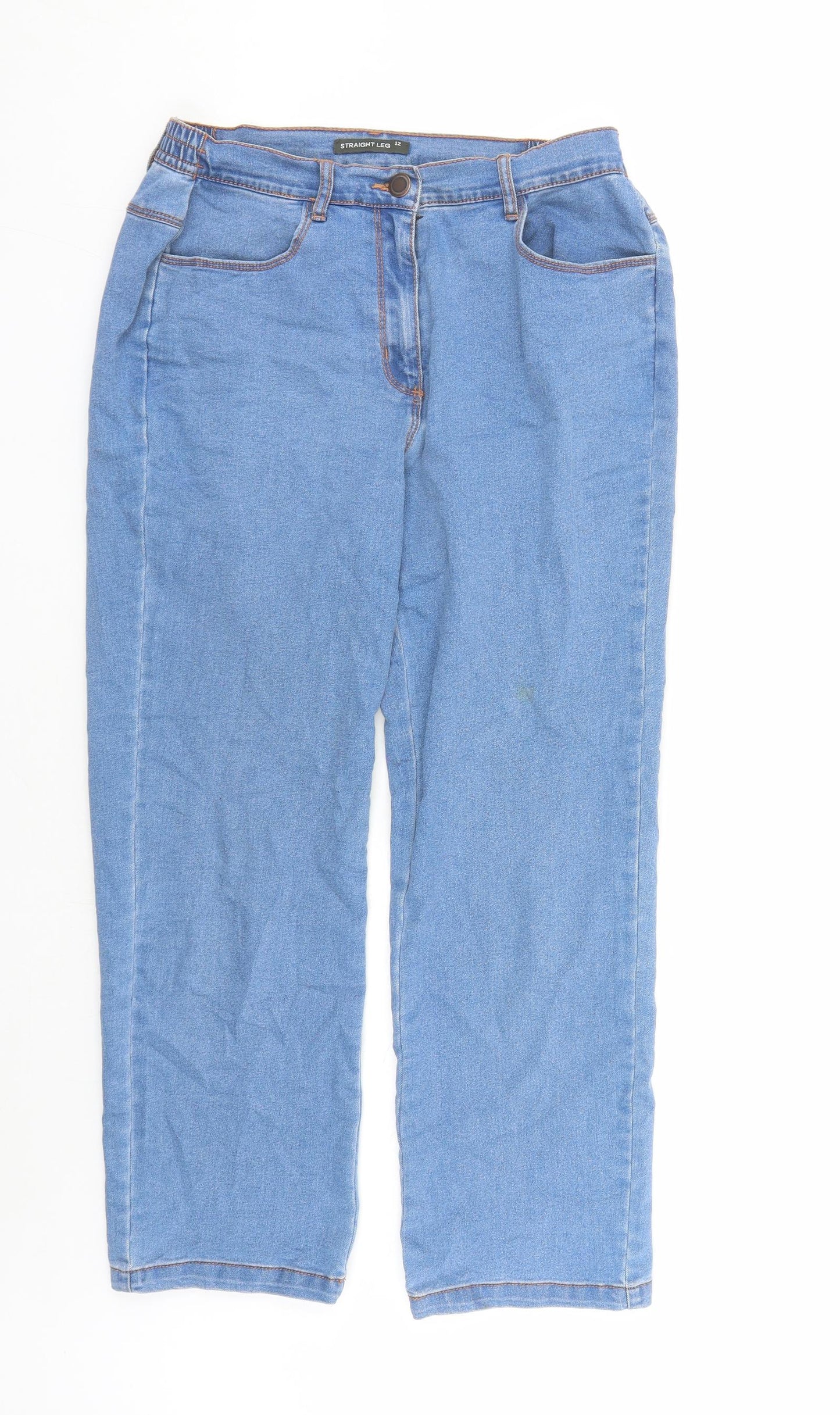 Bonmarché Womens Blue Cotton Straight Jeans Size 12 L27 in Regular Zip - Elasticated Waist
