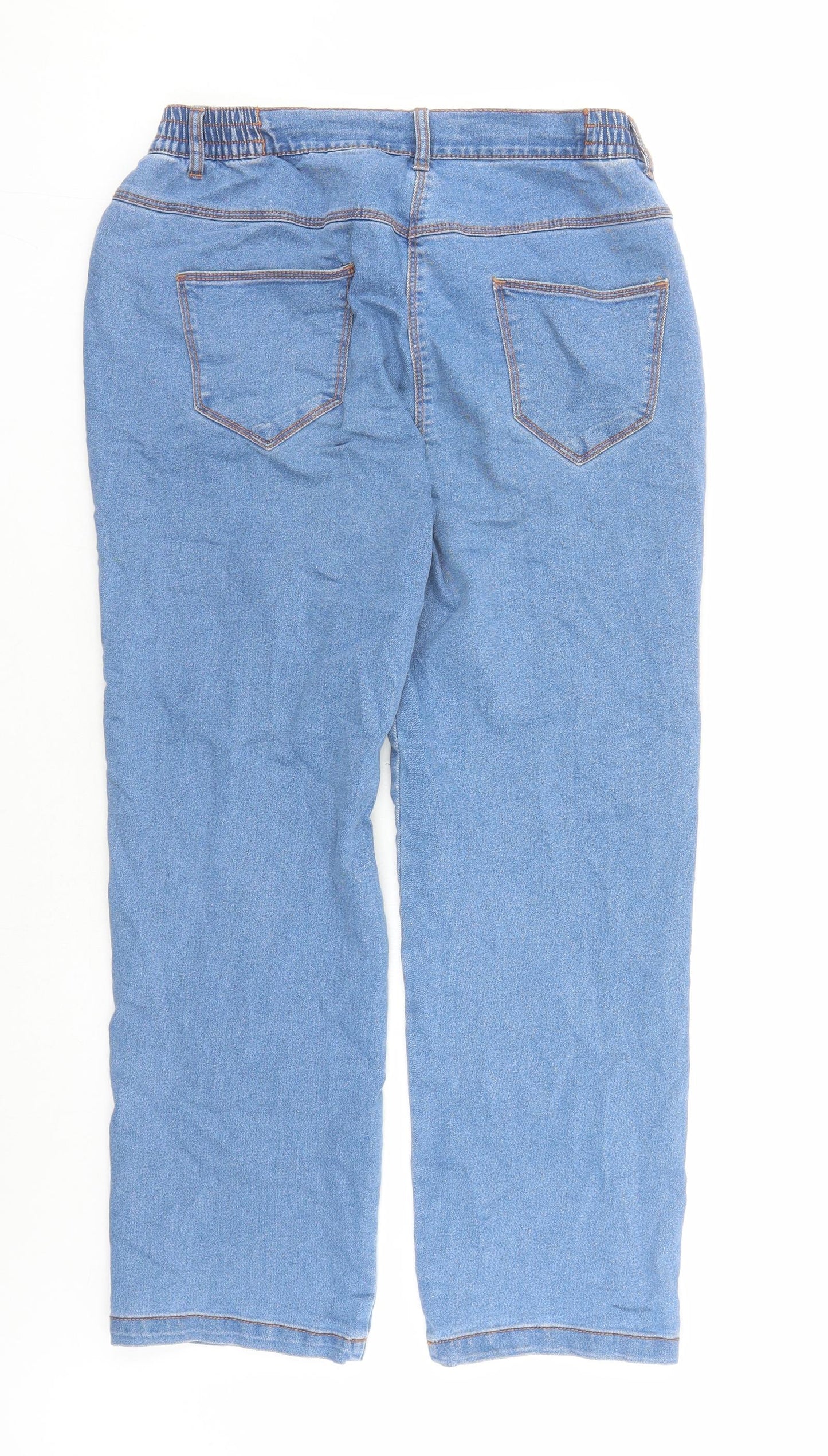 Bonmarché Womens Blue Cotton Straight Jeans Size 12 L27 in Regular Zip - Elasticated Waist