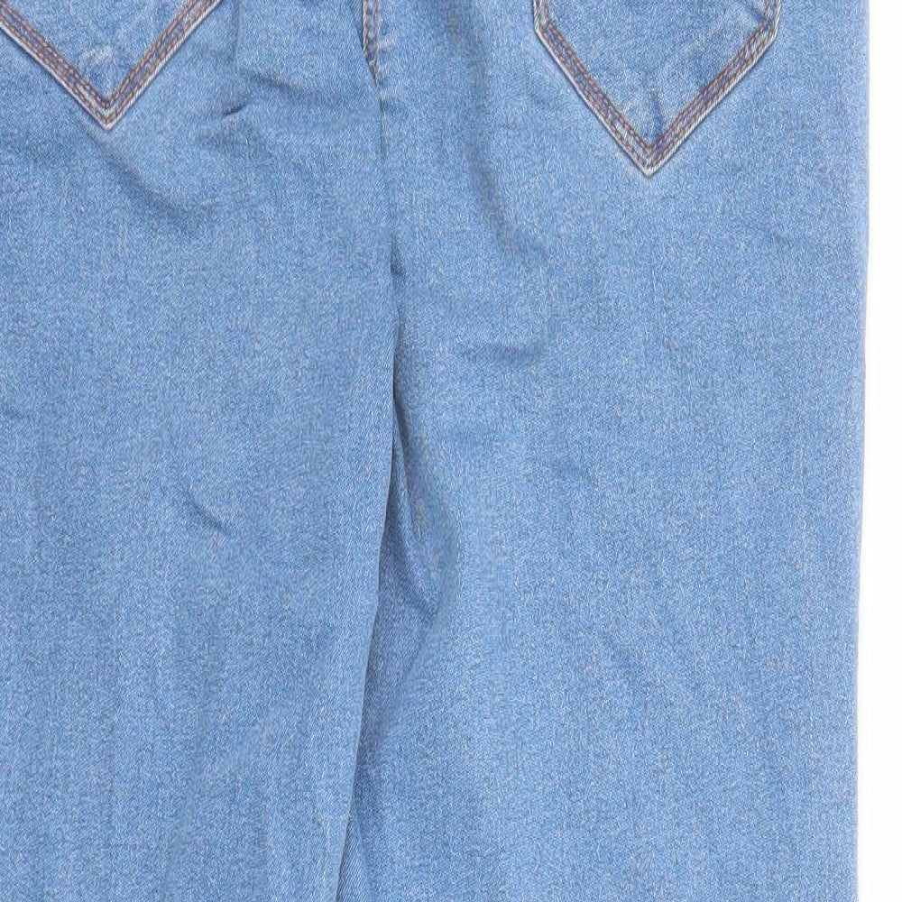 Bonmarché Womens Blue Cotton Straight Jeans Size 12 L27 in Regular Zip - Elasticated Waist