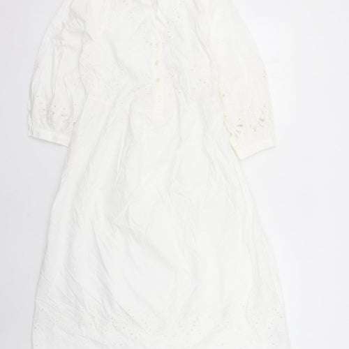 Marks and Spencer Womens White Cotton A-Line Size 6 V-Neck Pullover