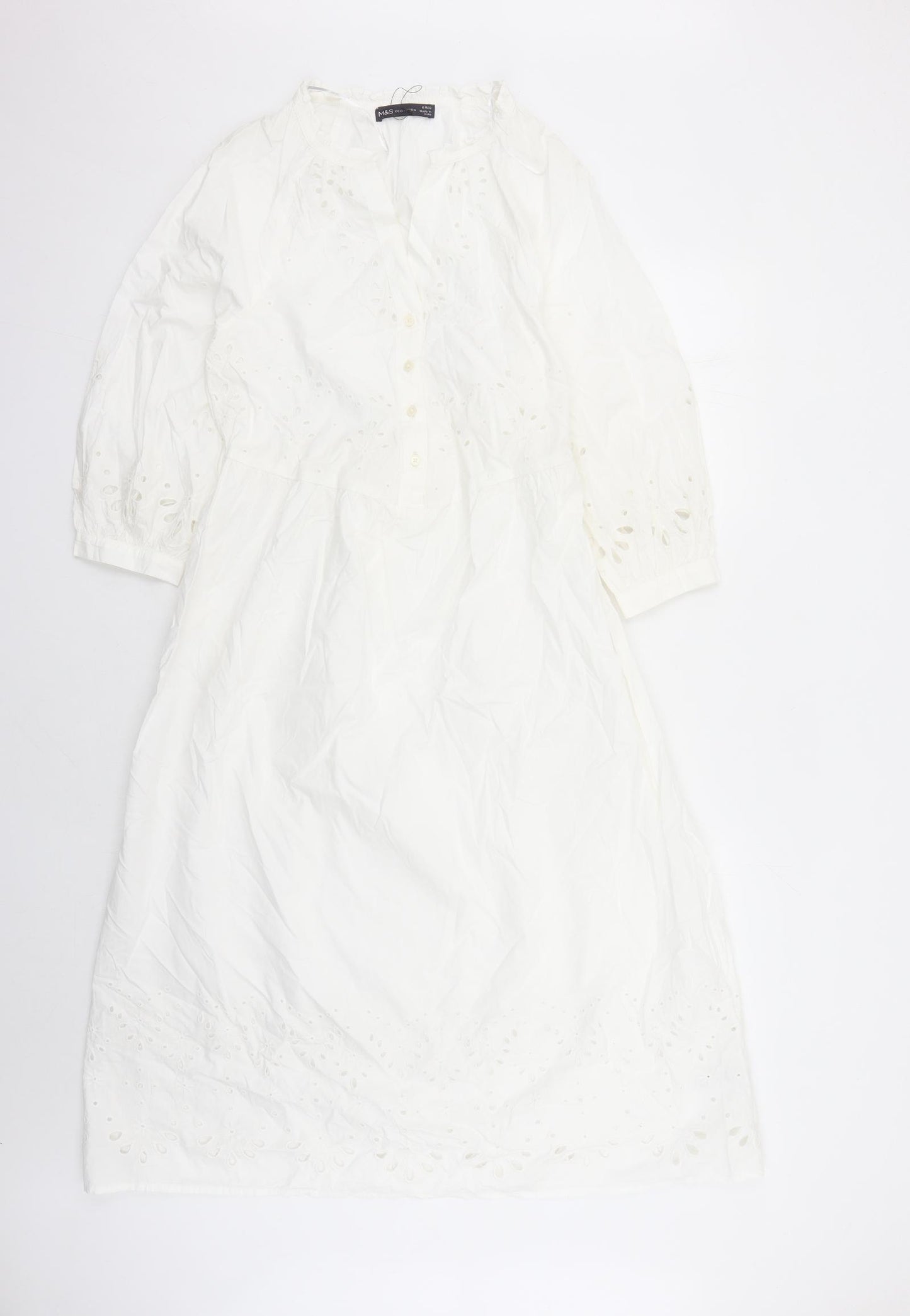 Marks and Spencer Womens White Cotton A-Line Size 6 V-Neck Pullover