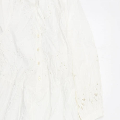 Marks and Spencer Womens White Cotton A-Line Size 6 V-Neck Pullover