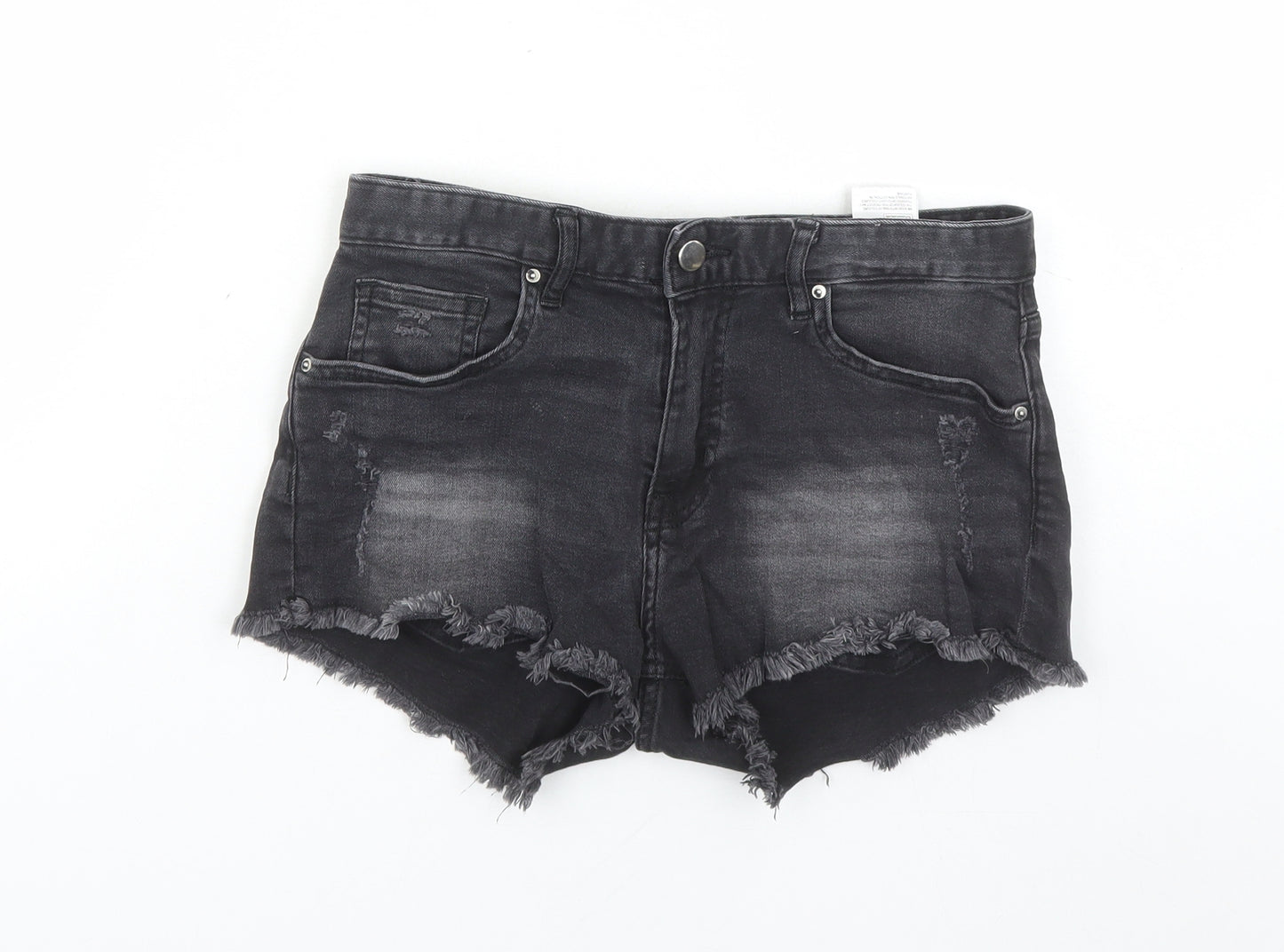 H&M Womens Black Cotton Cut-Off Shorts Size 8 Regular Zip