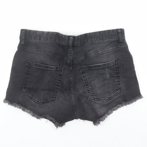 H&M Womens Black Cotton Cut-Off Shorts Size 8 Regular Zip