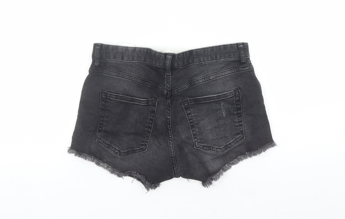 H&M Womens Black Cotton Cut-Off Shorts Size 8 Regular Zip