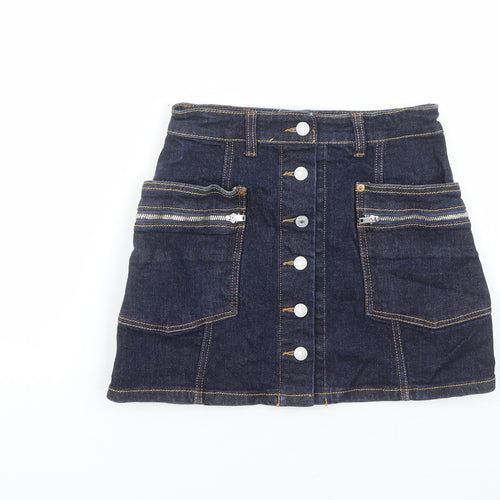 RNA Inc Womens Blue Cotton Mini Skirt Size S Button