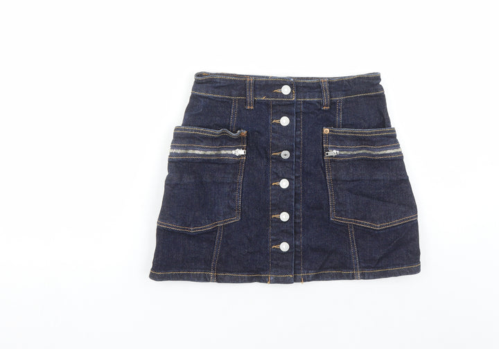 RNA Inc Womens Blue Cotton Mini Skirt Size S Button