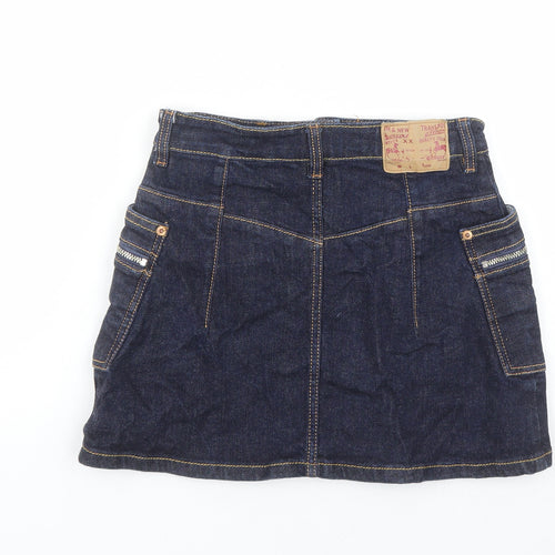 RNA Inc Womens Blue Cotton Mini Skirt Size S Button