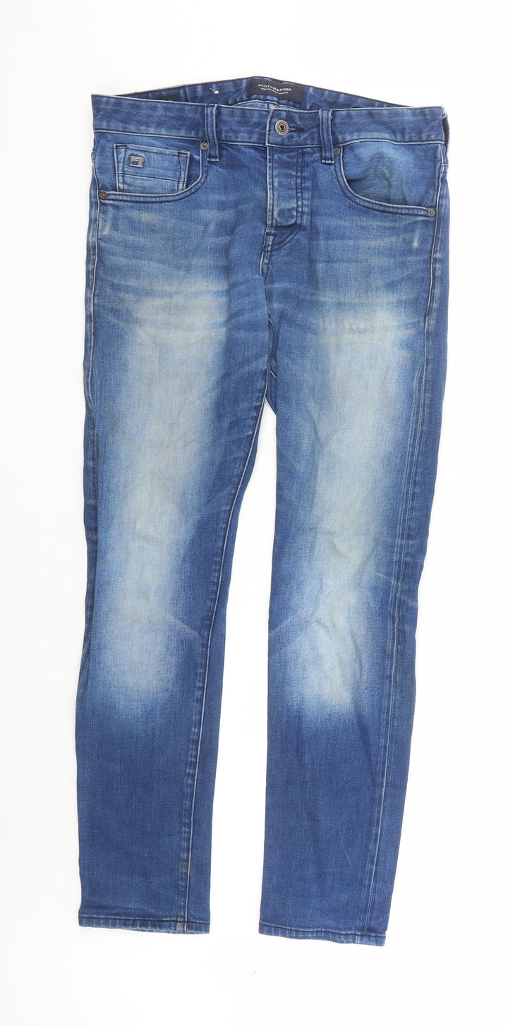 Scotch & Soda Mens Blue Cotton Straight Jeans Size 30 in L30 in Regular Zip