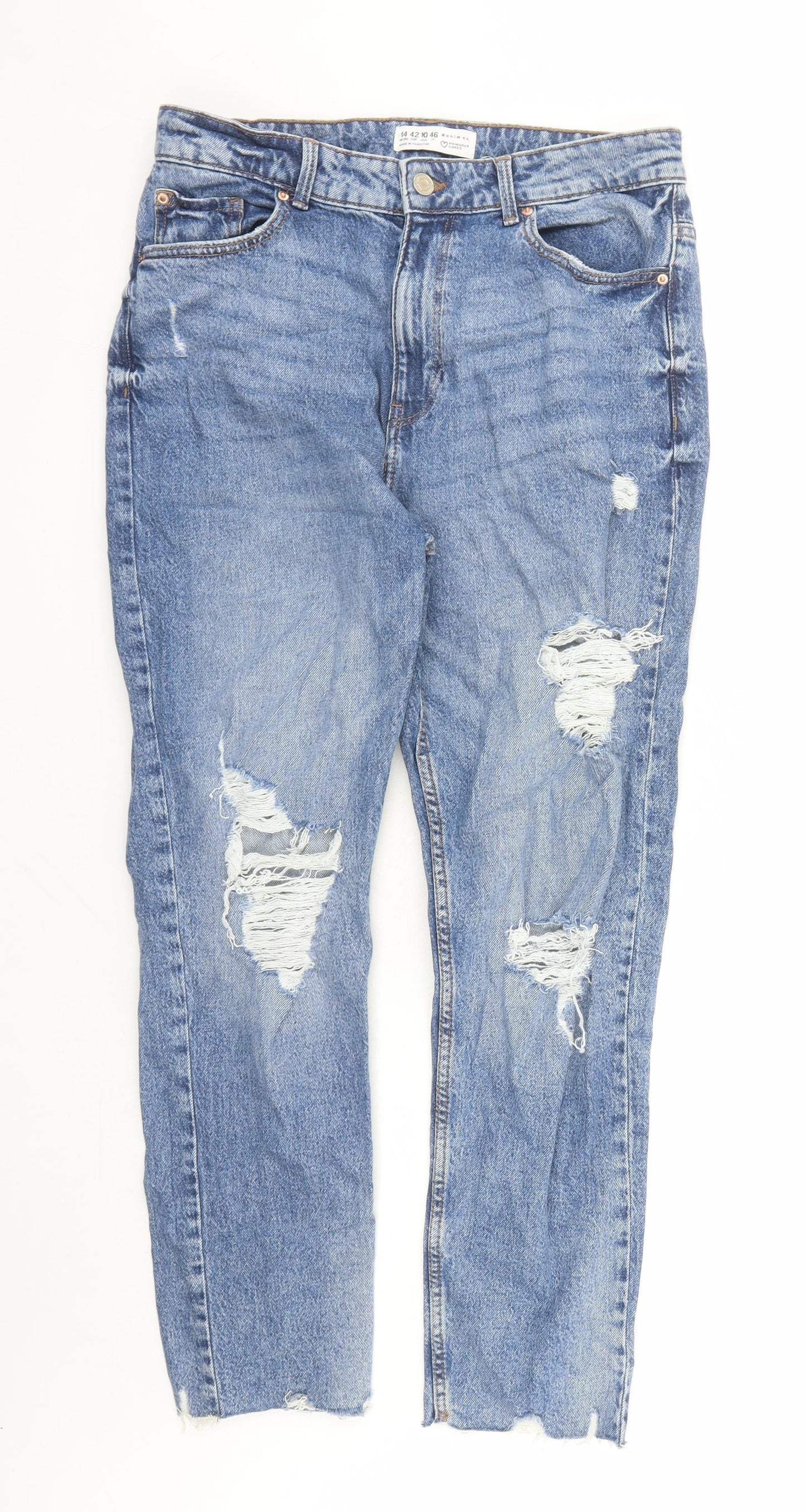 Denim & Co. Womens Blue Cotton Straight Jeans Size 14 L28 in Regular Zip
