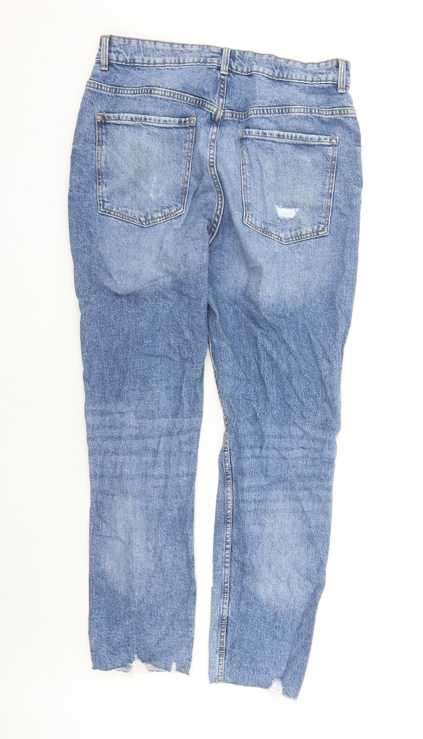 Denim & Co. Womens Blue Cotton Straight Jeans Size 14 L28 in Regular Zip